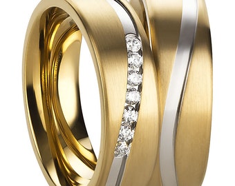 Bicolor wedding rings, gold and silver, made of stainless steel, gold-plated, engravable