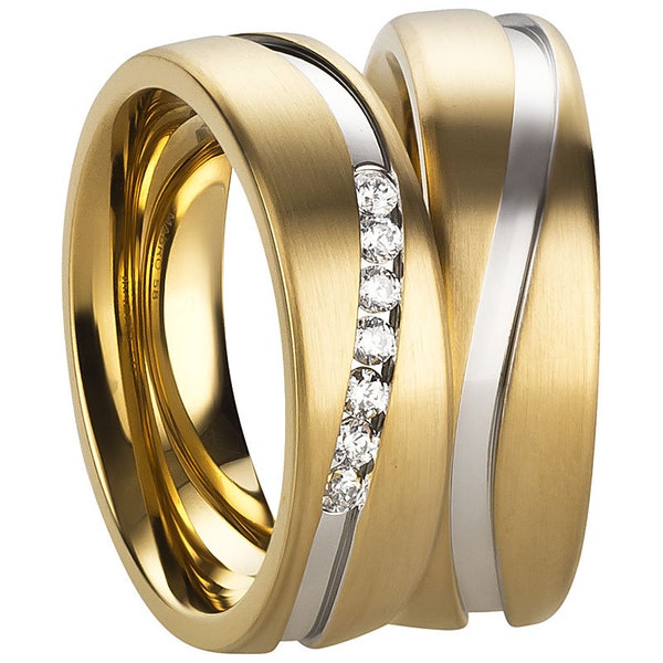 Bicolor Eheringe Gold Silber aus Edelstahl vergoldet gravierbar Stainless steel wedding rings gold silver rings