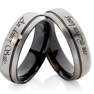Titanium rings wedding rings set couple rings with custom engraving