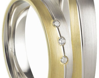 Trouwringen gemaakt van zilver en 585 goud