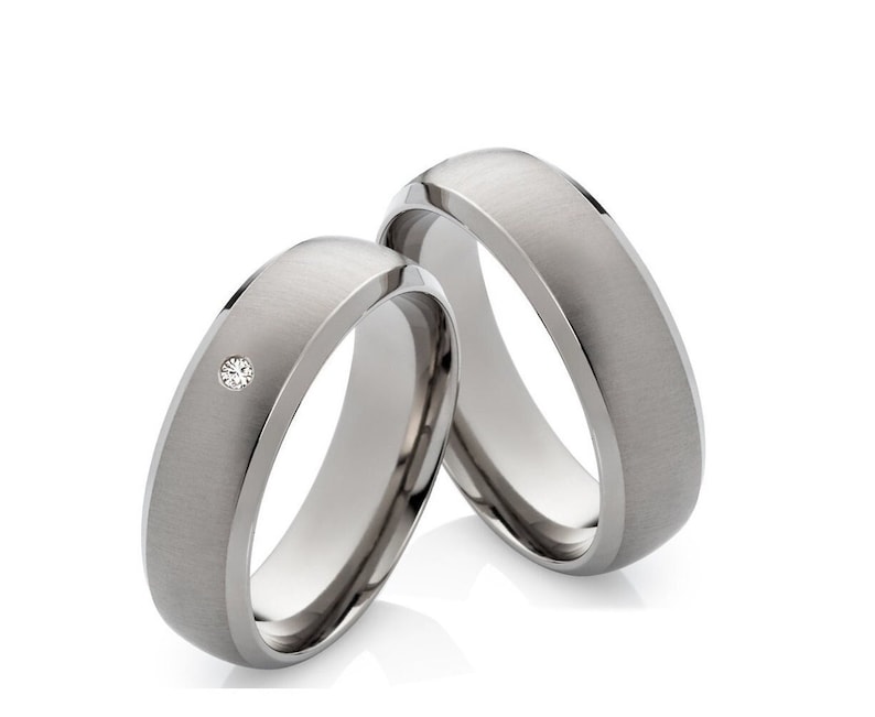 Titanium rings, wedding rings, engagement rings with diamond wedding rings including desired engraving image 1