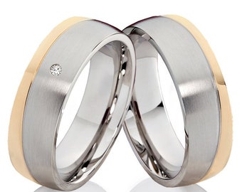 Bicolor wedding rings stainless steel with diamond