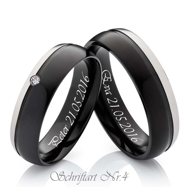 schwarze Eheringe Paarringe Set aus Titan mit schwarzer Beschichtung black wedding couple ring titanium bagues marriage titane anillo pareja Bild 2