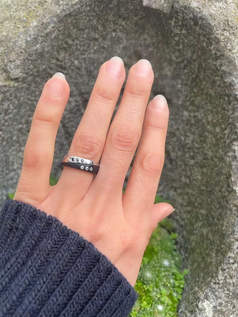 extraordinary engagement ring partner ring black silver black stone ring SUB DOM image 3