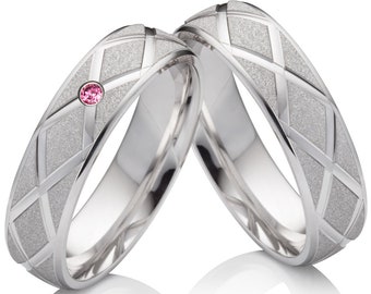 Alliances de mariage, bagues de fiançailles, alliances en argent avec rhodolite