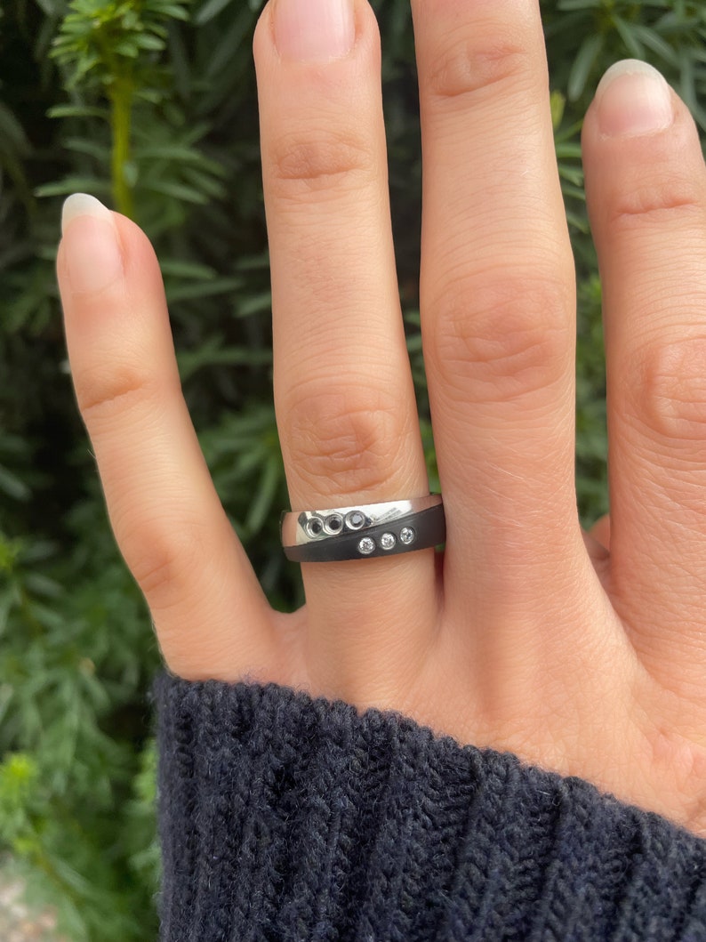 extraordinary engagement ring partner ring black silver black stone ring SUB DOM image 1