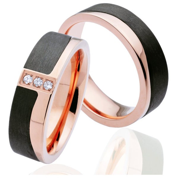 ausgefallene Eheringe Vintage Titan Carbon Rosegold