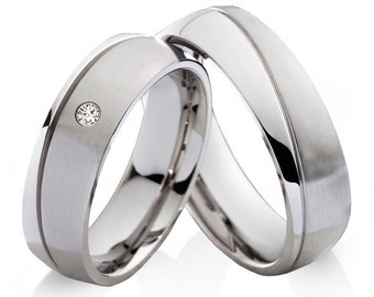 Engagement rings set minimalist stainless steel engravable partner rings