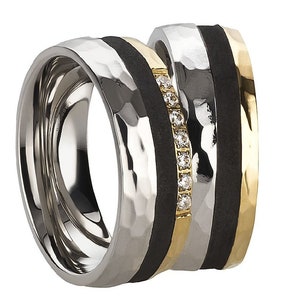 Extraordinary Wedding Rings Wedding Rings Set Unusual Pair Rings Steel Carbon Gold image 1