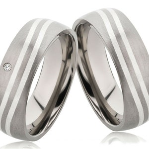 Wedding ring set titanium silver partner rings customizable diamond