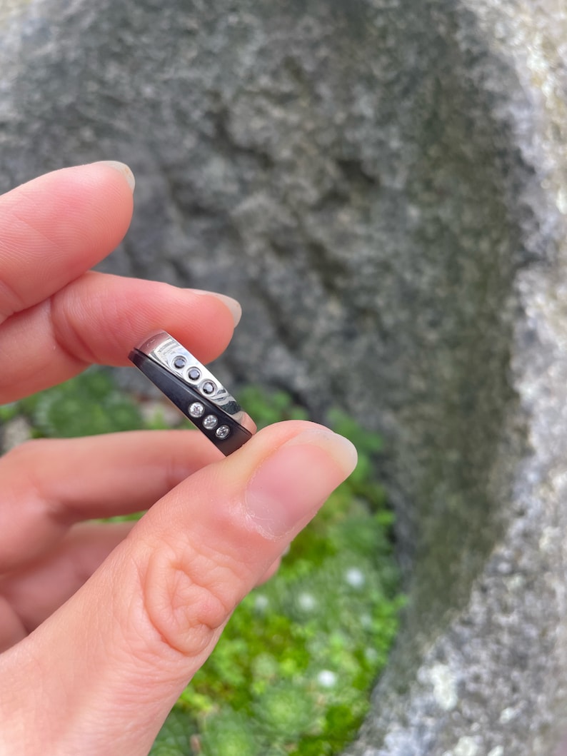 extraordinary engagement ring partner ring black silver black stone ring SUB DOM image 2