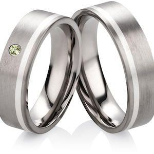 Engagement Rings Silver Titanium Rings with Green Stone Application Rings Wedding Rings Titanium & Silver Partner Rings