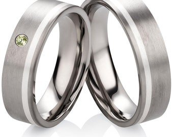 Engagement Rings Silver Titanium Rings with Green Stone Application Rings Wedding Rings Titanium & Silver Partner Rings