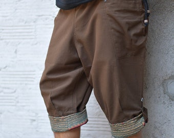 virblatt - Short Harem Pants for Men | Cotton | Summer Shorts for Men | Hippie 3/4 Pants | Bohemian Clothes for Men | Generous Brown