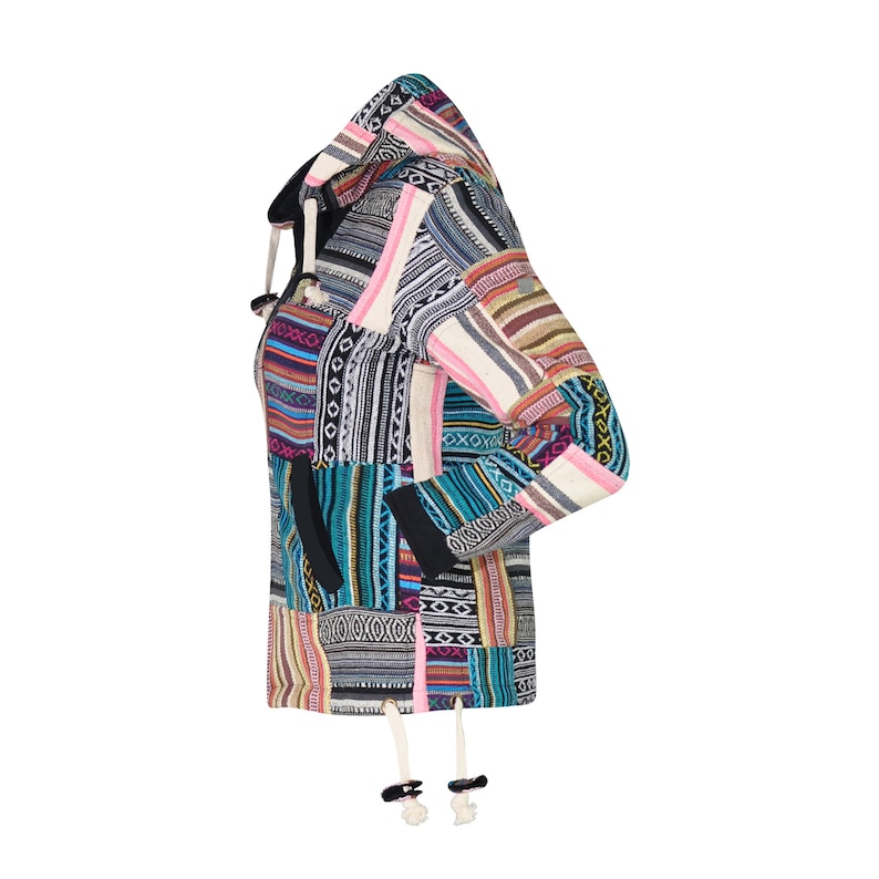 virblatt Ladies Baja Jacket Baja Hoodie Hippie Coat Mexican Style Jacket Festival Clothing striped Bohemian Jacket Patchwork Sao Paolo image 4