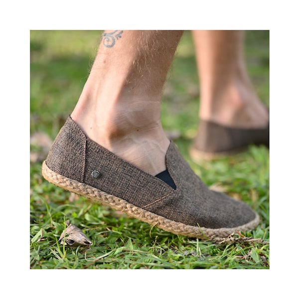 virblatt - Espadrilles Herren | Hanf | Sommerschuhe Herren Slipper Goa Barfußschuhe | Mokassins | Hanf Kleidung - Leichtfüßig braun