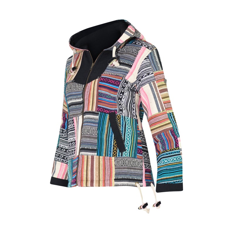 virblatt Ladies Baja Jacket Baja Hoodie Hippie Coat Mexican Style Jacket Festival Clothing striped Bohemian Jacket Patchwork Sao Paolo image 3