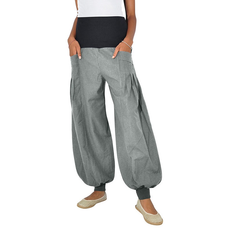 virblatt Harem Pants Bloomers Chino Unisex Trousers Hippie Pants Bohemian Look Flare Pants Aladdin Pants drop crotch pants Yogazeit grey image 2