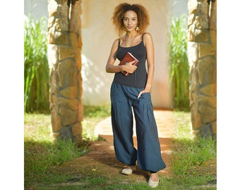 virblatt pantalon ethnique pantalon fluide Yogazeit bleu