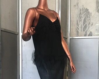 LACE COLLECTION Black silk and tulle cami Size 8 (made to order)