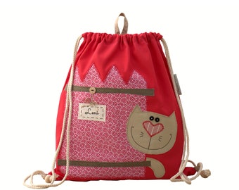 RUCKSACK mit Namen KATZE - Namenbeutel personalisierter Kinderbeutel Turnbeutel Kitabeutel Geschenk Schulanfang