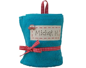 TURQUOISE towel with embroidered inscription | kindergarten towel with name | nursery towel | personalized gift towel for guests