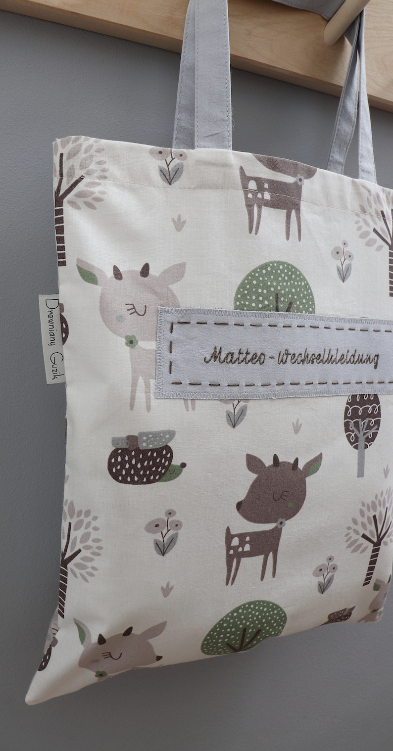 RUCKSACK mit Namen Wechselkleidung Bettwäschebeutel Kindergarten SET Wechselkleidungsbeute l personalisiertes Geschenk HIRSCH Bild 7