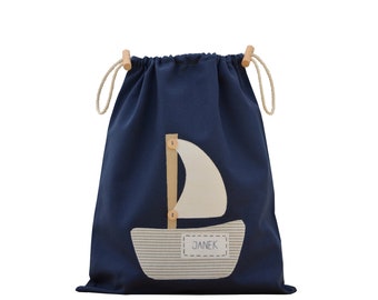 BAG with a name for a change of clothes, personalized layette for nursery, kindergarten, school, SAILING BOAT, personalized gift
