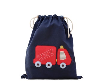 BAG with a name for a change of clothes, personalized layette for nursery, kindergarten, school, FIRE TRUCK, personalized gift