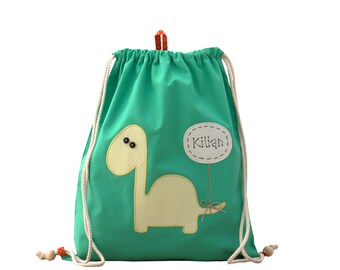 Stoffbeutel RUCKSACK KITABEUTEL mit Namen Namenbeutel personalisierte Kinderbeutel Kindergarten DINO Schulanfang Geschenk