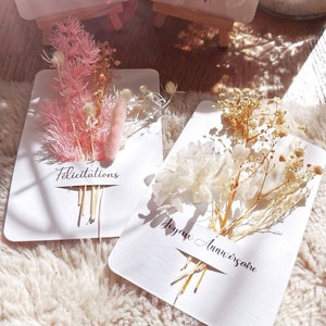 Cartões de flores secas com cavalete, cartões personalizados, flores secas naturais, cartão de aniversário, presente personalizado