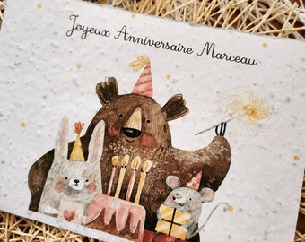 Carte à planter, Carte à planter personnalisée, Carte à semer, Papier ensemencé. Carte de vœux. Anniversaire, Personnalisation, Enfant