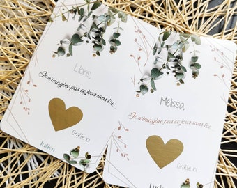 Carte à gratter personnalisable, carte à gratter personnalisé, carte à gratter témoin, carte à gratter mariage