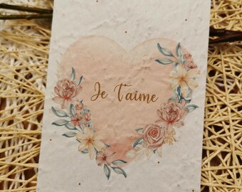 Carte à planter, Carte à semer, Papier ensemencé. Carte de vœux, Je t'aime, déclaration, Papeterie