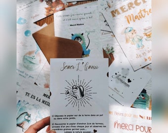 Cadeau maîtresse, maître, atsem, nounou, cadeau maîtresse personnalisé, cartes à planter personnalisées