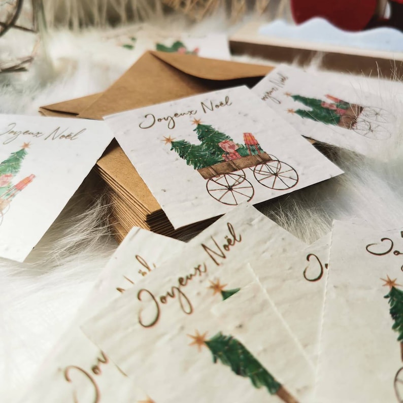 Noël, lots de cartes à planter, papeterie, fleurs, papier ensemencé, fête de Noël, cadeau de Noël, décoration de Noël image 3