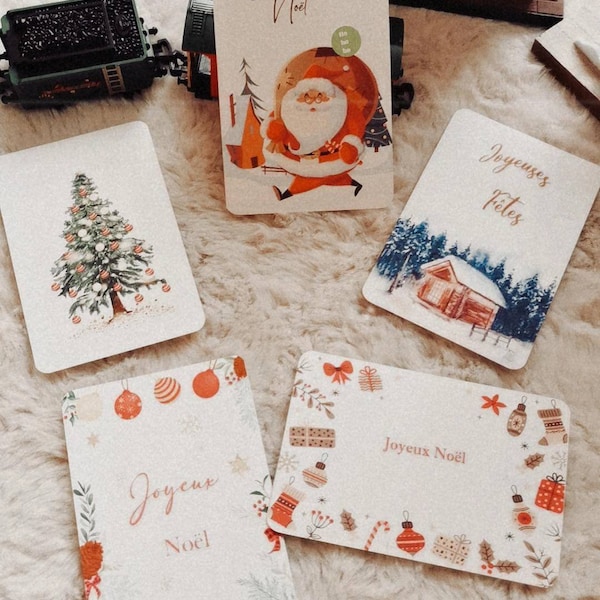 Set of 5 Christmas Cards, Christmas Greeting Cards, Xmas, Stationery