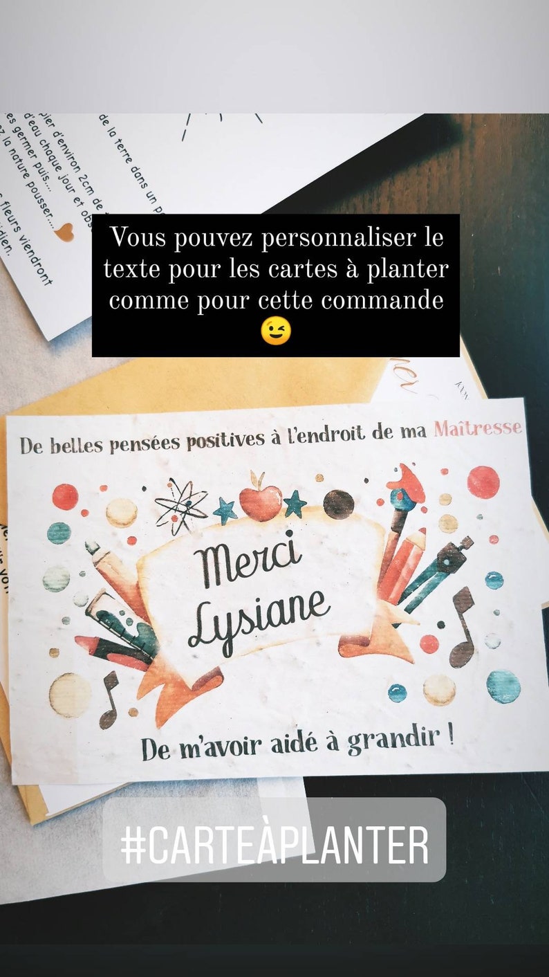 Carte à planter personnalisée, cadeau fin d'année, cadeau personnalisé, cadeau maîtresse, maître, atsem, nounou, image 7