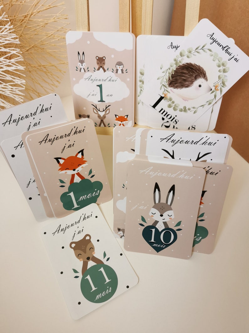 Carte Étape Bébé Bois 30 Moments - Pochette + 15 Disques Gravés Recto Verso - Souvenirs Naissance Et Grossesse