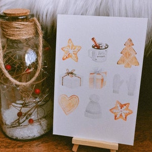Carte postale, décoration murale, cadeau, éléments hivernales, hiver, saison