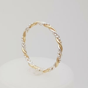 zarter Ring, Kordelring, bicolor, Stapelring, Zusteckring, Sammelring, Gold, Silber, Kügelchenring image 4