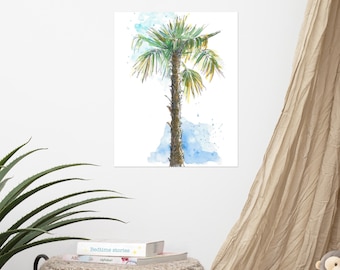 Póster Palmera mediterránea dibujo a mano acuarela verano sol playa vacaciones recuerdo