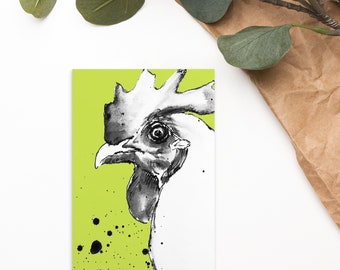 Crazy Chicken - Postkarte handgezeichnet Tuschzeichnung Skizze Ostern Frühling Ostergeschenk Ostergrüße Humor Mitbringsel