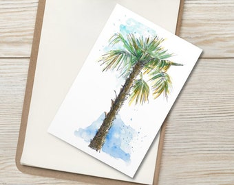 Postkarte Mediterrane Palme Handzeichnung Aquarell Urlaubsstimmung Süden Strand Art Print