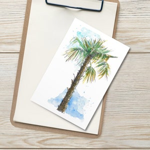 Postal Mediterránea Palmera Dibujo a mano Acuarela Estado de ánimo de vacaciones South Beach Lámina artística