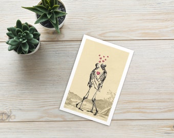 Postkarte A4 "Eternal Love" Vintage Bricollage Skelette Herz Liebe morbider Charme