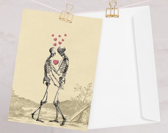 Grußkarte "Eternal Love?" Bricollage Skelette Herz Liebe morbider Charme Humor Vintage