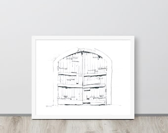 Arte de pared enmarcado Puerta antigua en Toscana / Dibujo a mano Puerta de entrada histórica / Boceto a lápiz Portal vintage Toscana