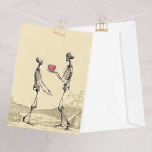 Tarjeta de felicitación "Te doy mi corazón" Bricollage Esqueletos Corazón Amor Morboso Encanto Humor Vintage
