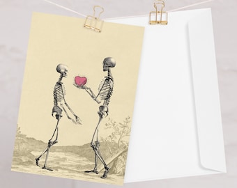 Grußkarte "I give you my Heart" Bricollage Skelette Herz Liebe morbider Charme Humor Vintage